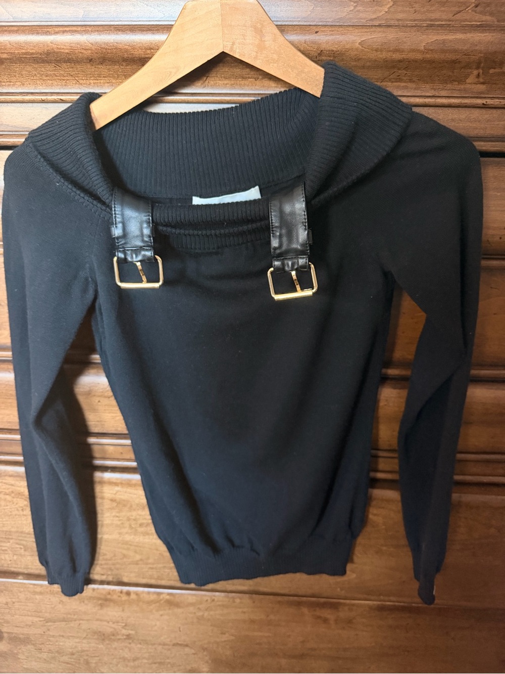 Moschino  couture Black Off-the-Shoulder Sweater with Buckle Straps